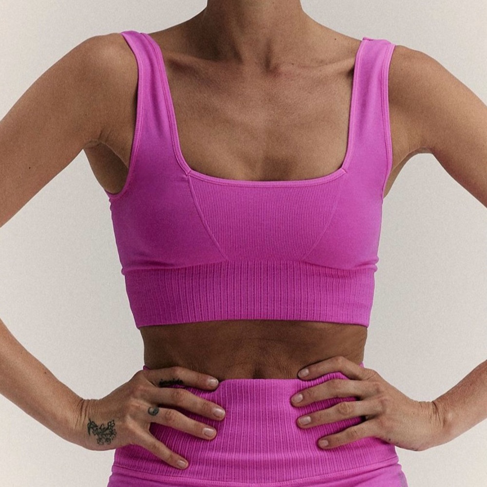 Free People Pink Ribbed Scoop Sports Bra